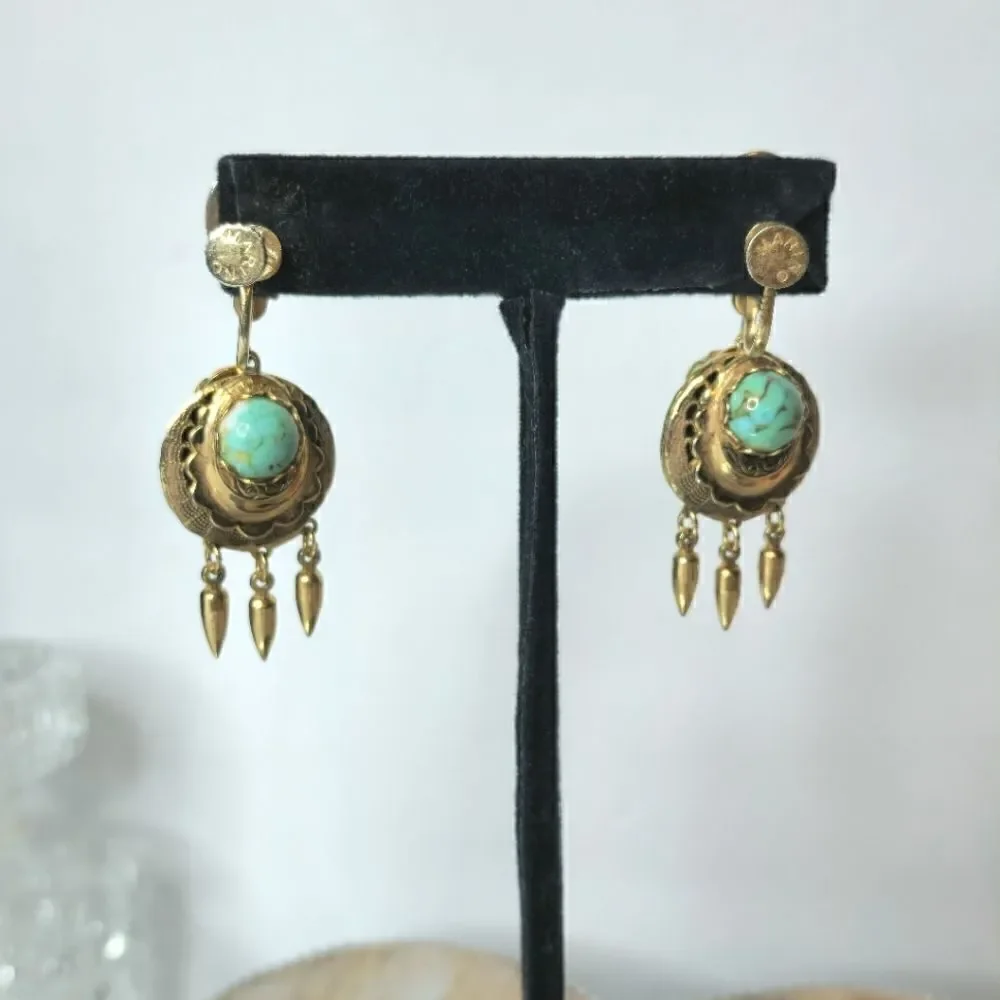 Marino Vintage Gold turquoise dangle screwback earrings